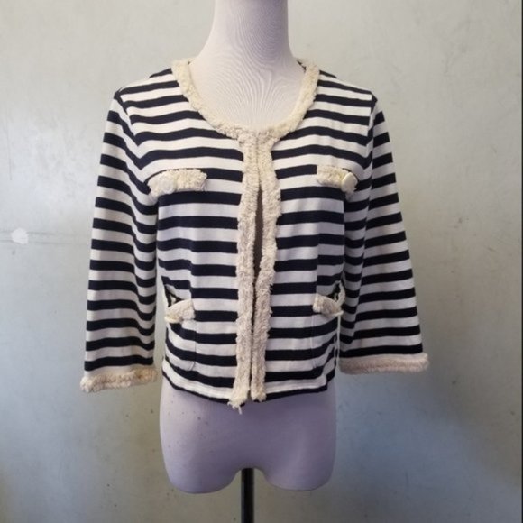 Hazel crop striped 3/4 sleeve cardigan size Medium (M31) - Picture 2 of 8